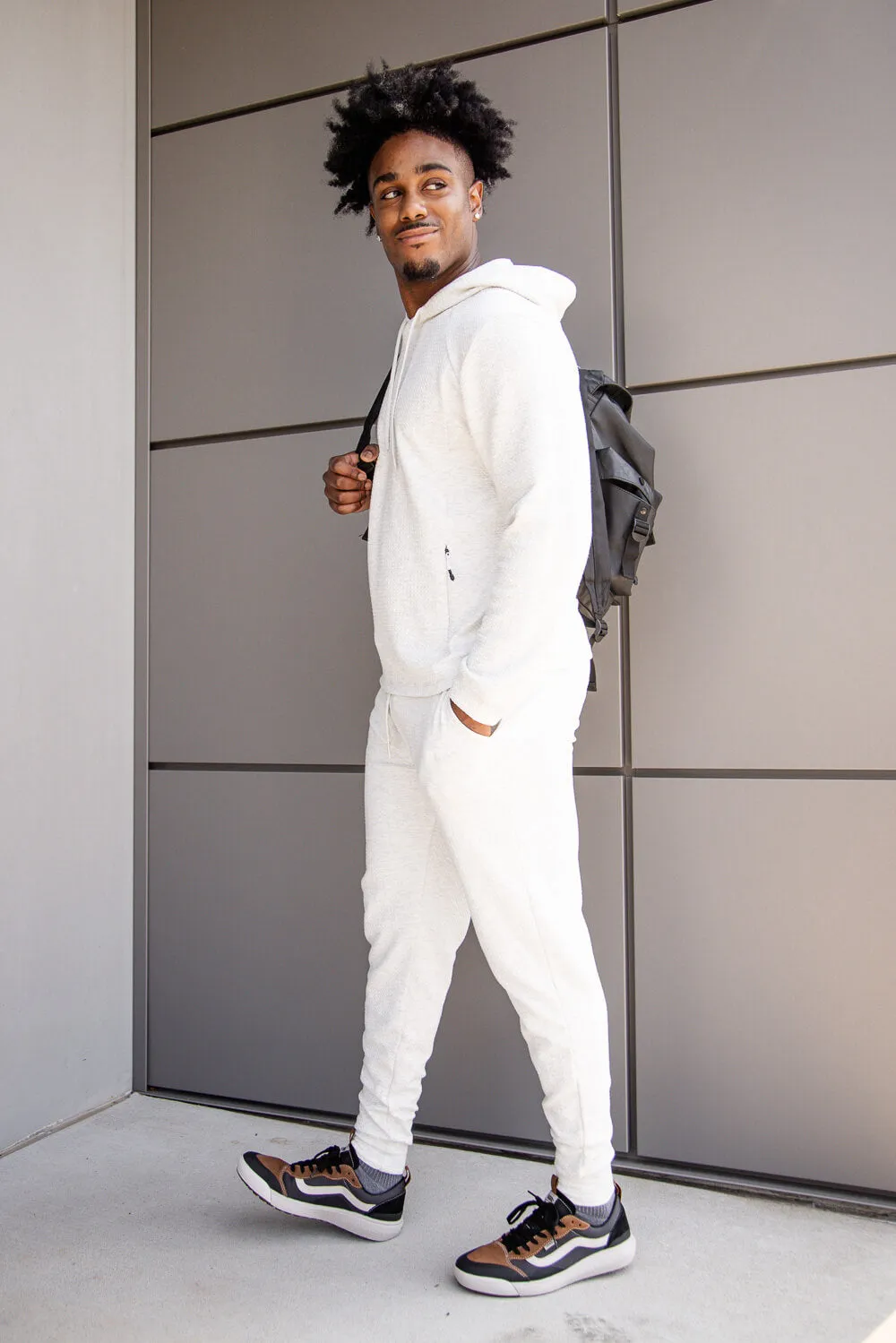 1897 Active Diamond Weave Hoodie for Men in Oatmeal | MJ895-OATMEAL