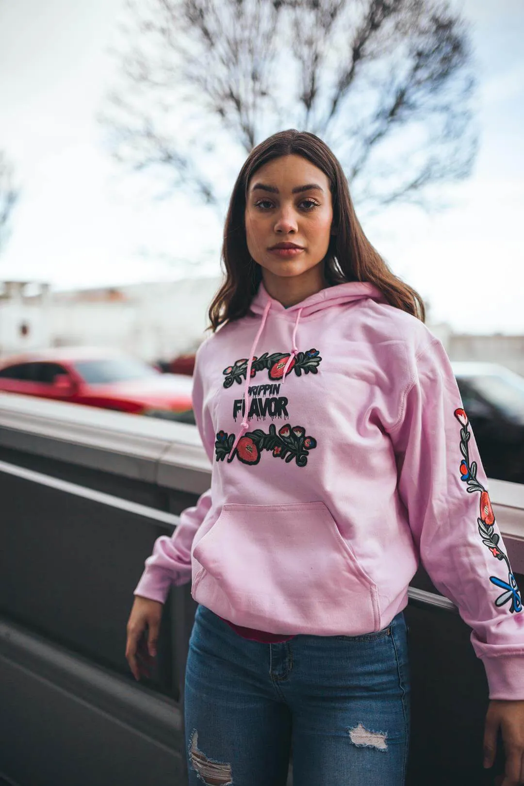 Black Drippin Flavor | Floral Light Pink Hoodie (=)