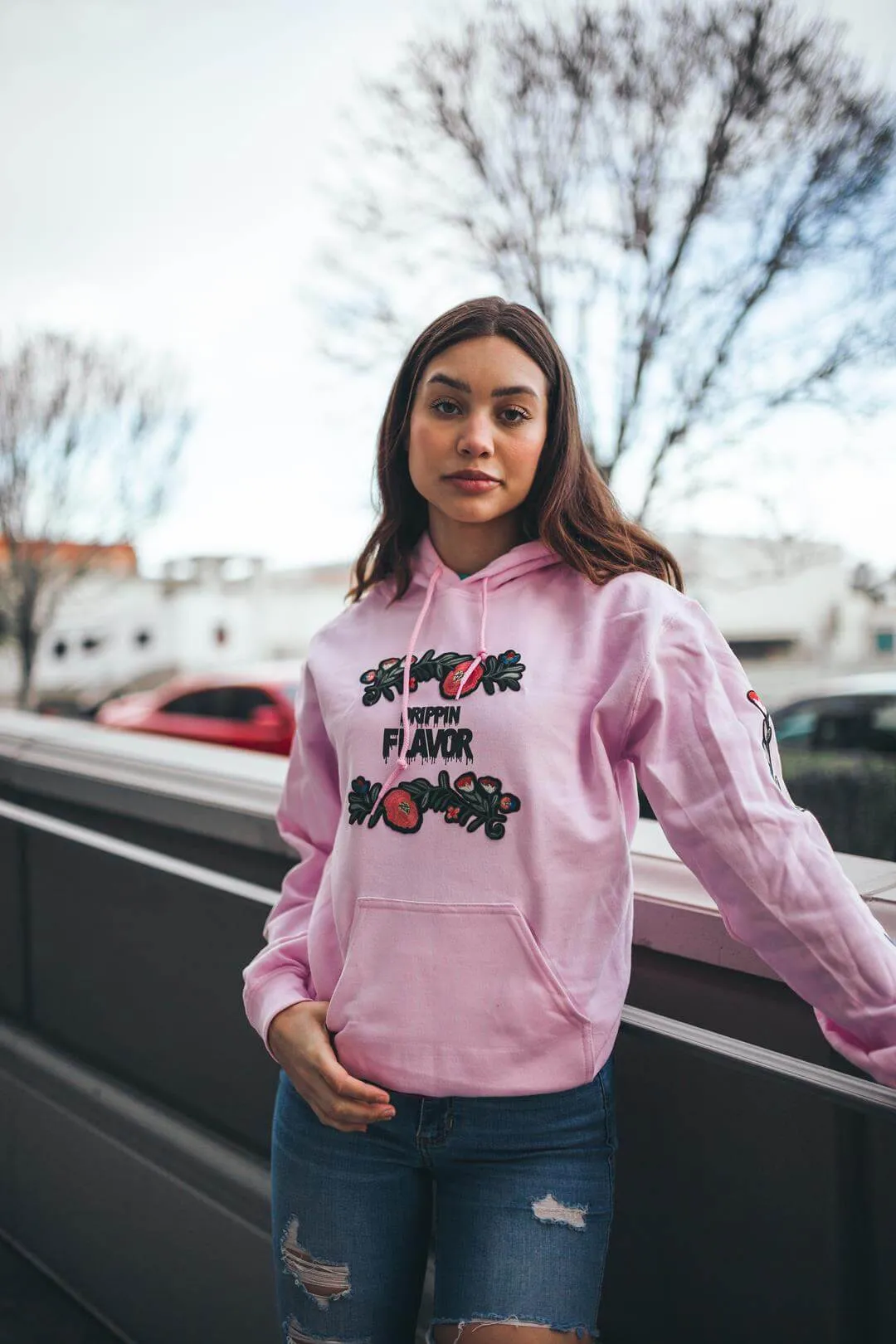 Black Drippin Flavor | Floral Light Pink Hoodie (=)