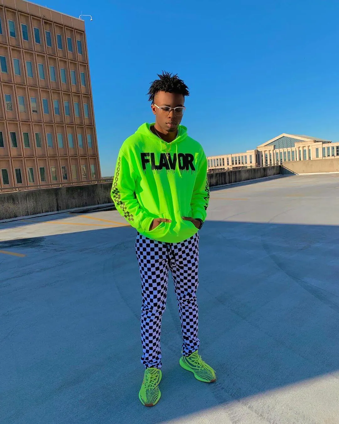 Black Flavor | Lime Green Hoodie (Solid Sleeves)