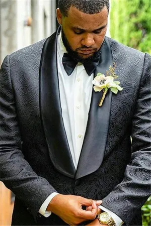 Black Jacquard Shawl Lapel Wedding Men Suits