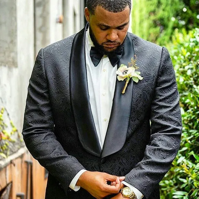 Black Jacquard Shawl Lapel Wedding Men Suits
