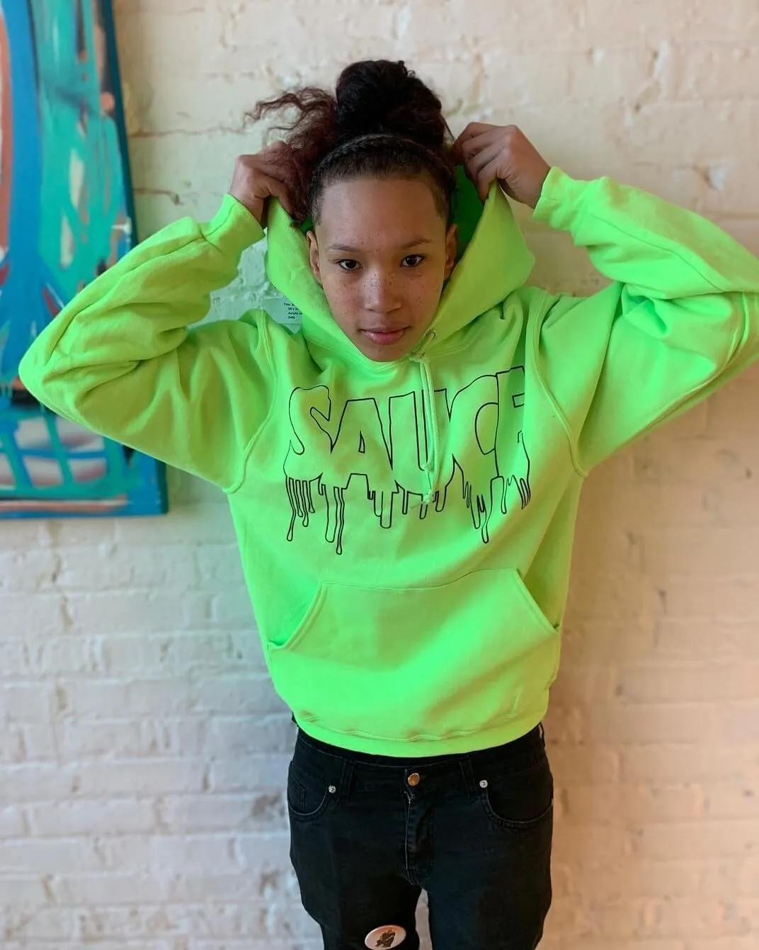 Black Sauce Outline | Slime Green Hoodie