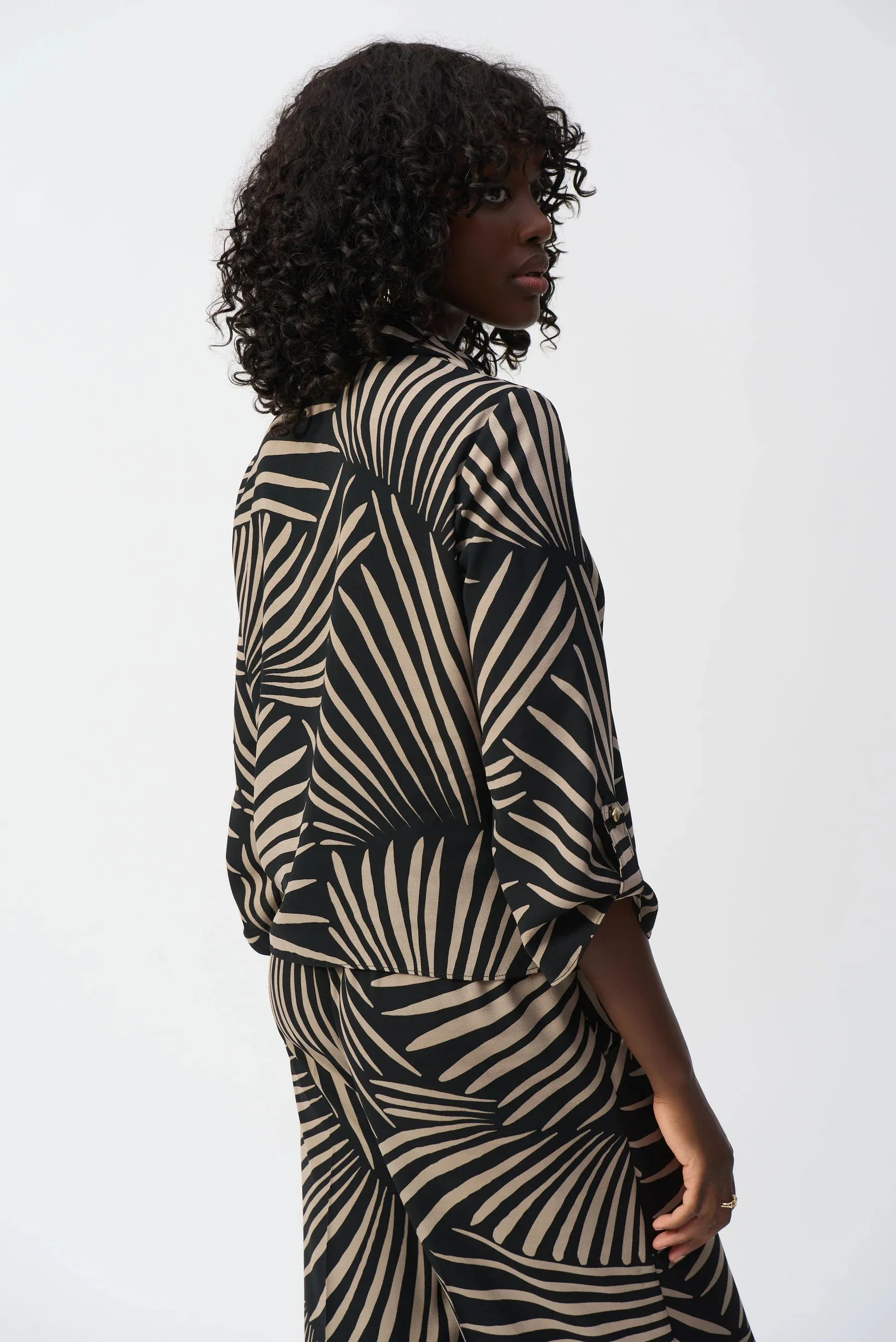 Black/Dune Gauze Tropical Print Top Style 251085