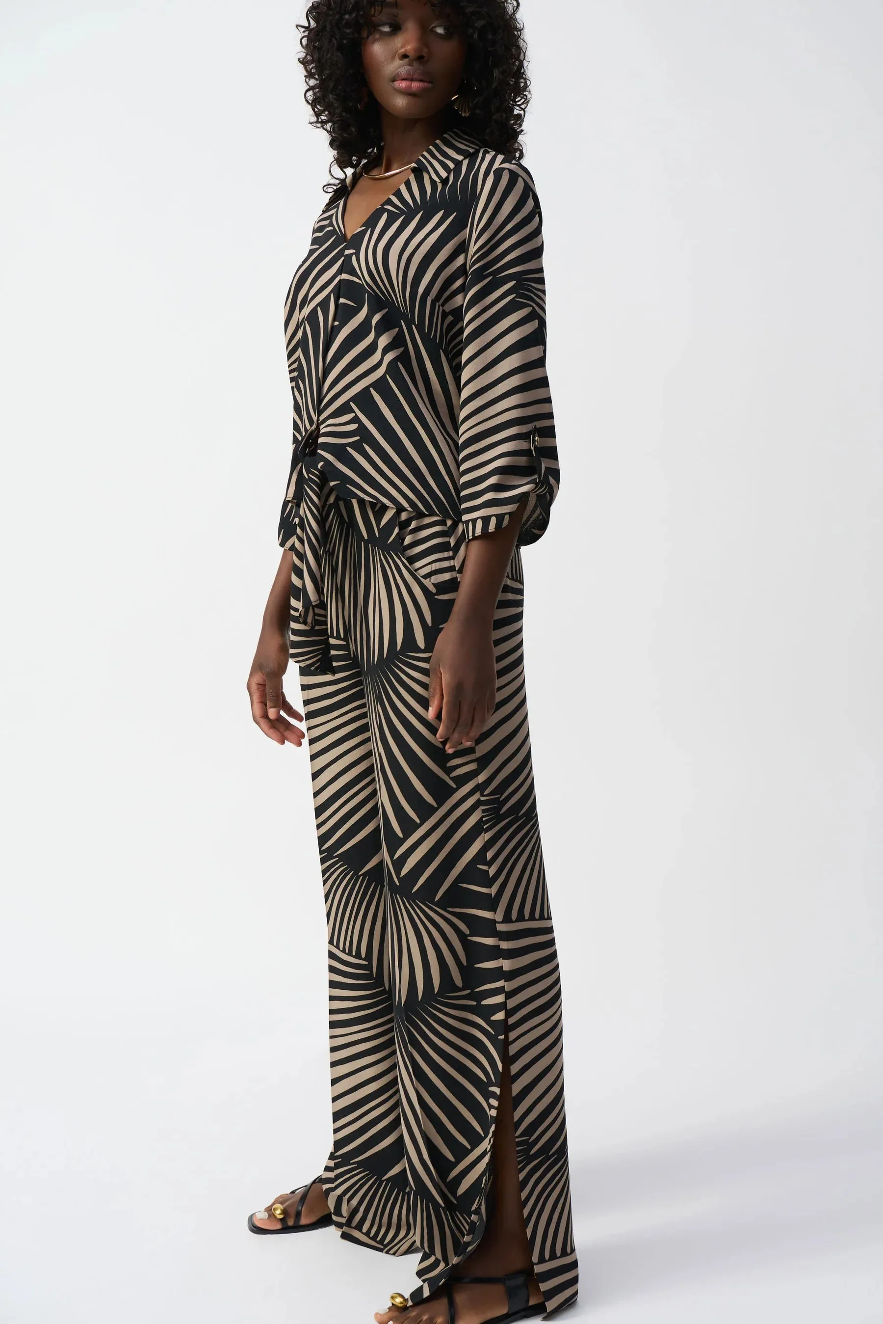 Black/Dune Gauze Tropical Print Top Style 251085