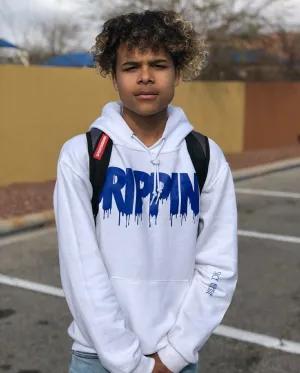 Blue Drippin | White Hoodie