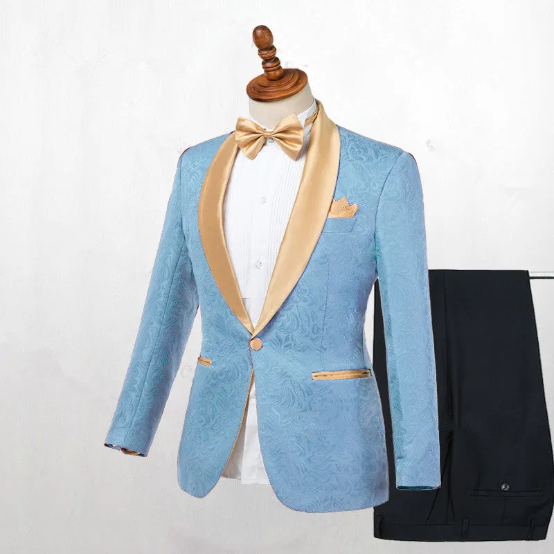 Blue One Button Shawl Lapel Best Fitted Wedding Suits for men