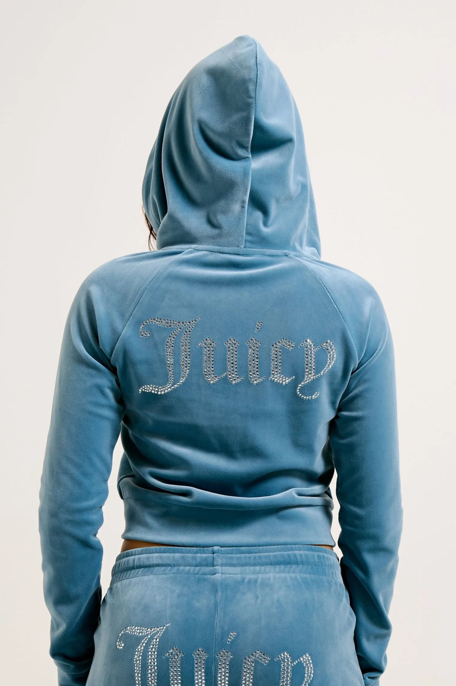 BLUESTONE DIAMANTÉ VELOUR ZIP-THROUGH HOODIE