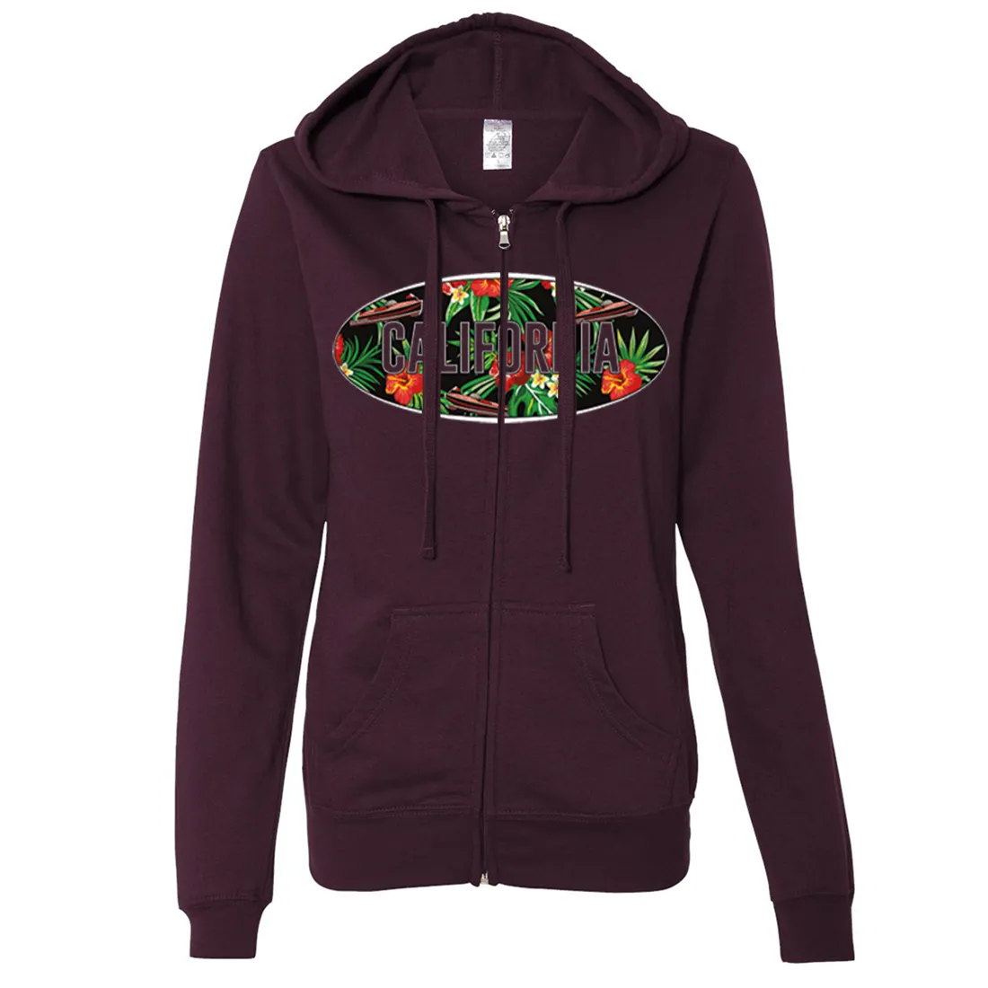 California Tropical Flowers Logo Ladies Lightweight Fitted Zip-Up Hoodie