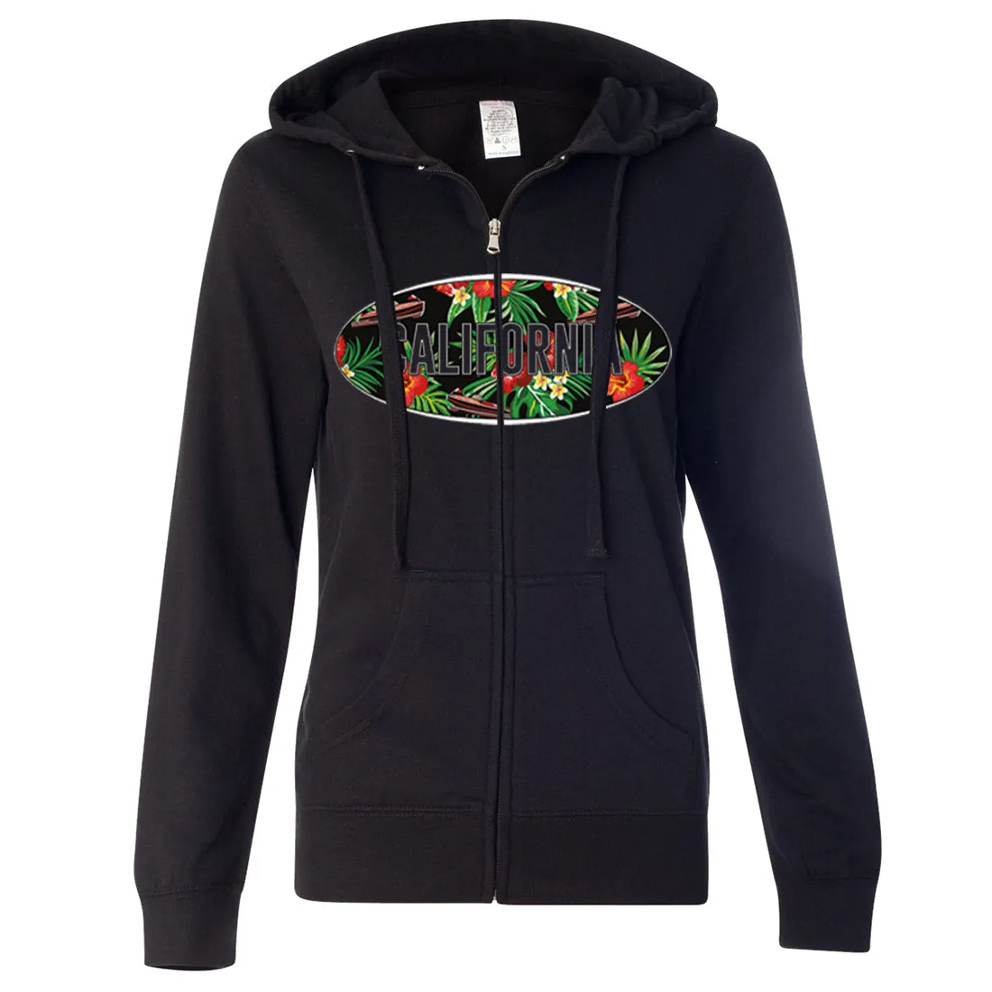 California Tropical Flowers Logo Ladies Lightweight Fitted Zip-Up Hoodie
