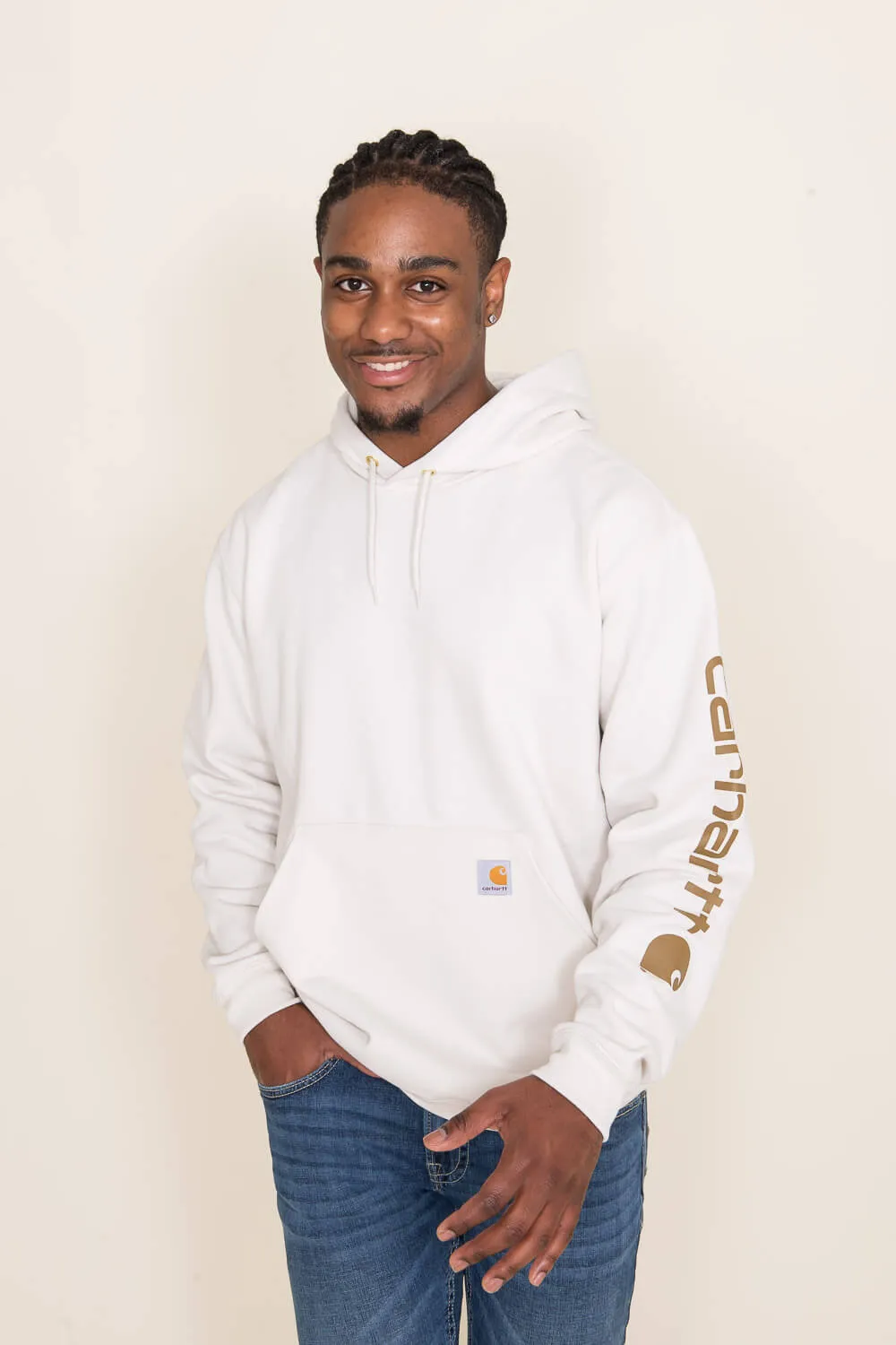 Carhartt Logo Sleeve Hoodie for Men in Malt White | K288-W03 MALT