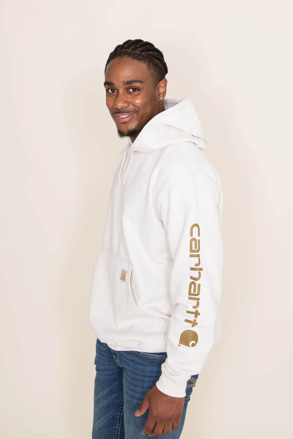 Carhartt Logo Sleeve Hoodie for Men in Malt White | K288-W03 MALT