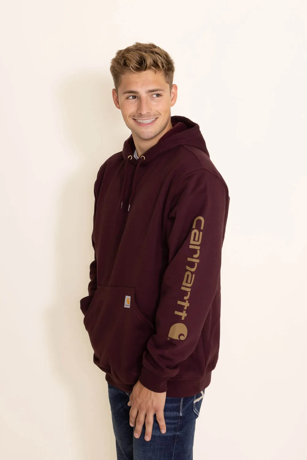 Carhartt Logo Sleeve Hoodie for Men in Port Maroon | K288-PRT PORT