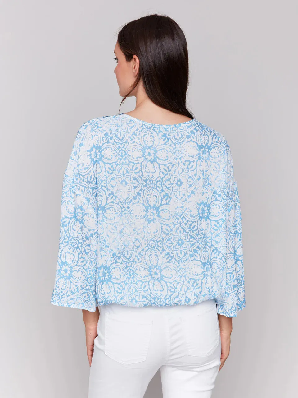 Charlie B Printed Overlap Blouse - Denim