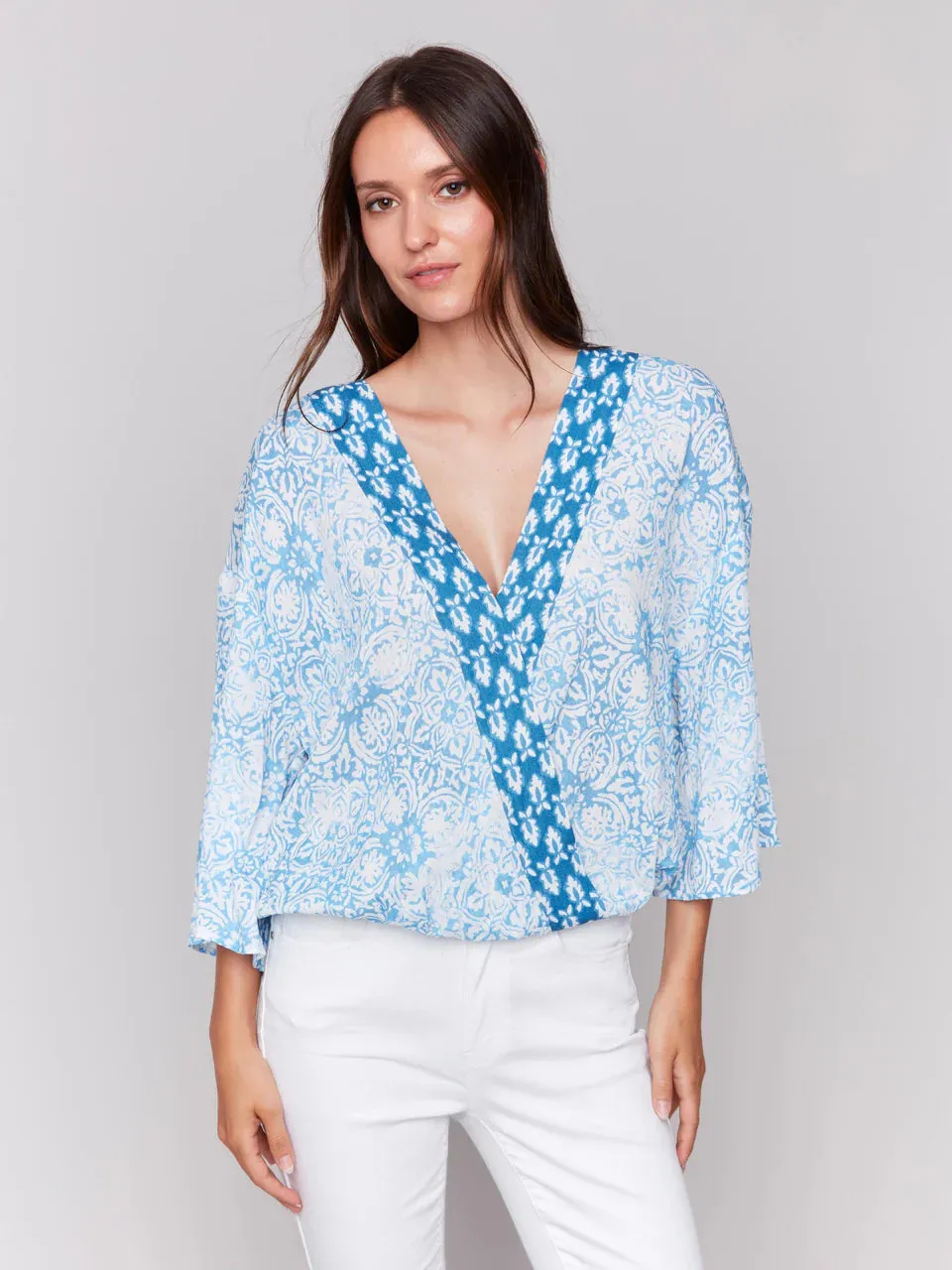 Charlie B Printed Overlap Blouse - Denim