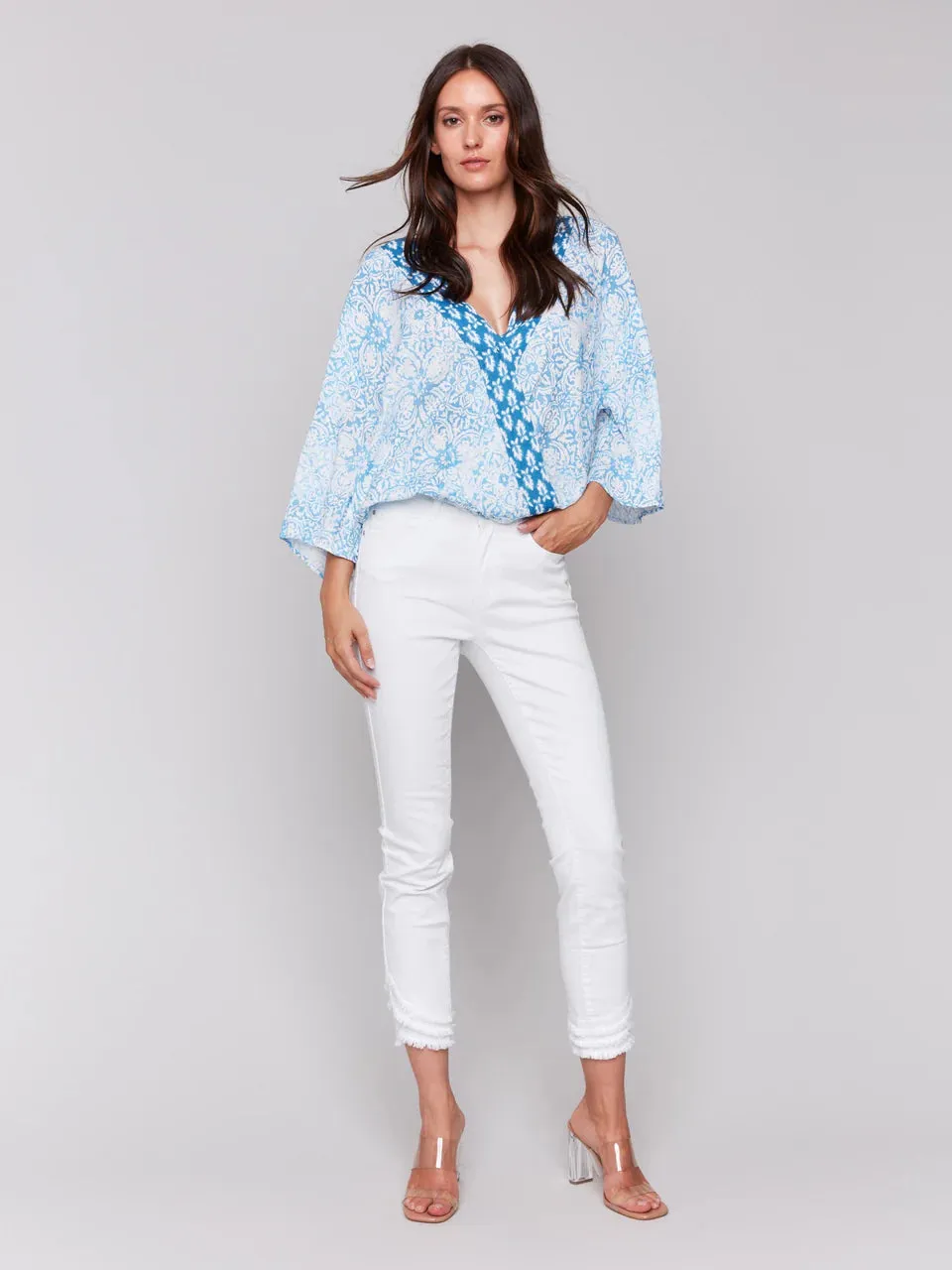 Charlie B Printed Overlap Blouse - Denim