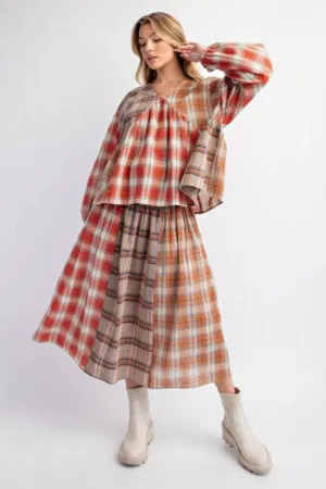 Cinnamon Latte Plaid V Neck Shirt