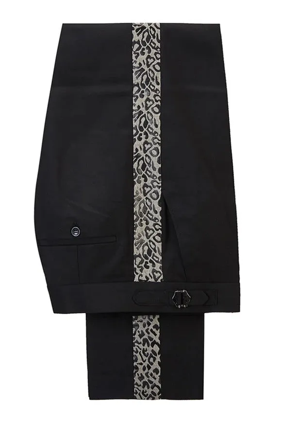 Classy Leopard Print Black Double Breasted Men Suits
