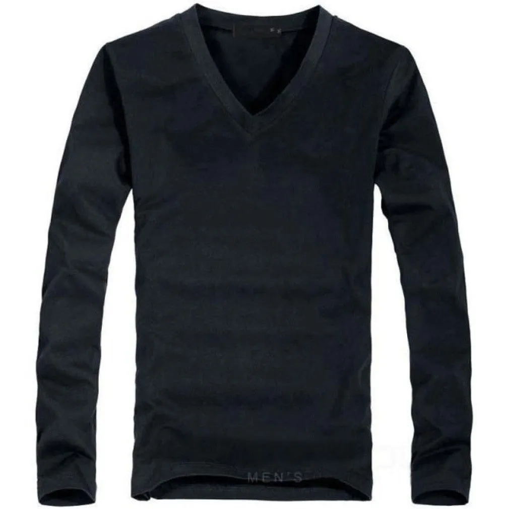 ContiNent 33 Elastic Mens T-Shirt V-Neck Long Sleeve Men T Shirt For Male Lycra And Cotton T-Shirts Man Clothing TShirt Brand Tees