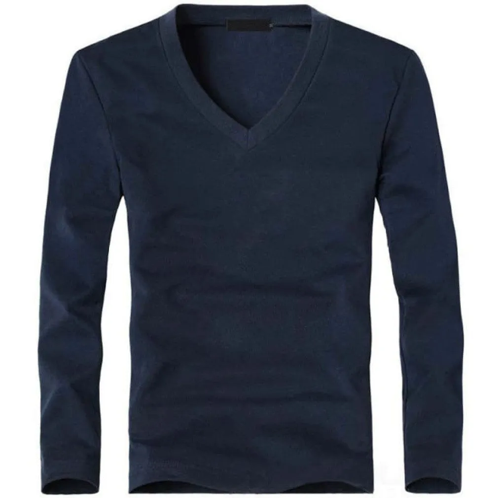 ContiNent 33 Elastic Mens T-Shirt V-Neck Long Sleeve Men T Shirt For Male Lycra And Cotton T-Shirts Man Clothing TShirt Brand Tees