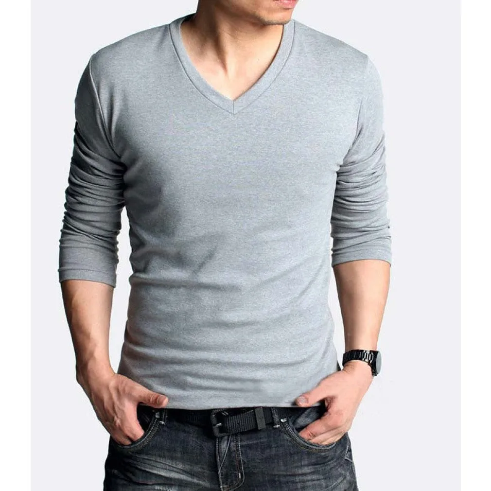 ContiNent 33 Elastic Mens T-Shirt V-Neck Long Sleeve Men T Shirt For Male Lycra And Cotton T-Shirts Man Clothing TShirt Brand Tees