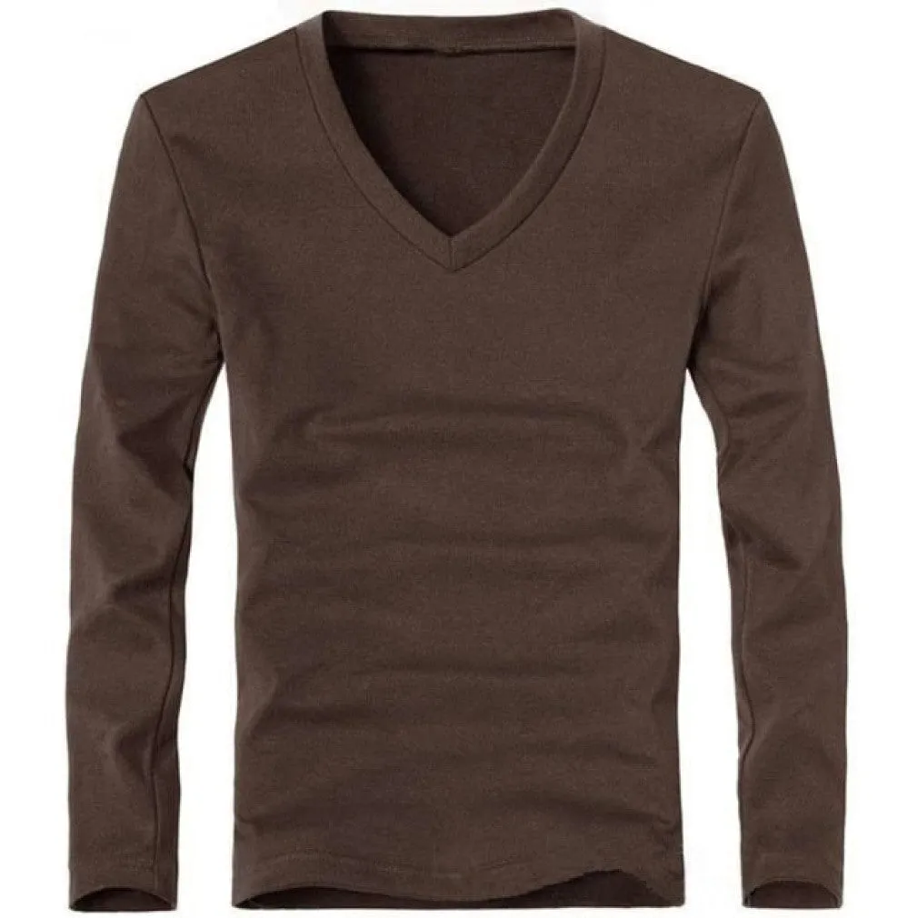 ContiNent 33 Elastic Mens T-Shirt V-Neck Long Sleeve Men T Shirt For Male Lycra And Cotton T-Shirts Man Clothing TShirt Brand Tees