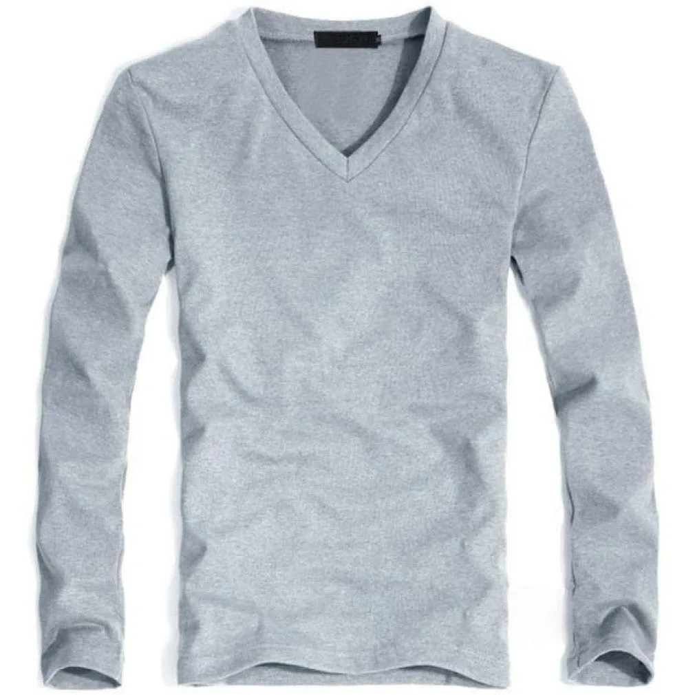 ContiNent 33 Elastic Mens T-Shirt V-Neck Long Sleeve Men T Shirt For Male Lycra And Cotton T-Shirts Man Clothing TShirt Brand Tees