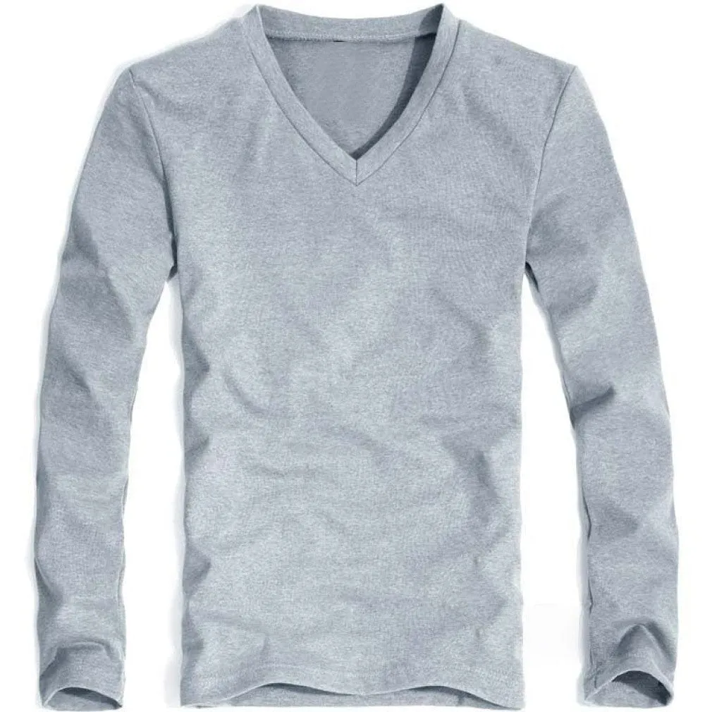 ContiNent 33 Elastic Mens T-Shirt V-Neck Long Sleeve Men T Shirt For Male Lycra And Cotton T-Shirts Man Clothing TShirt Brand Tees