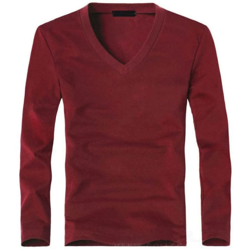 ContiNent 33 Elastic Mens T-Shirt V-Neck Long Sleeve Men T Shirt For Male Lycra And Cotton T-Shirts Man Clothing TShirt Brand Tees