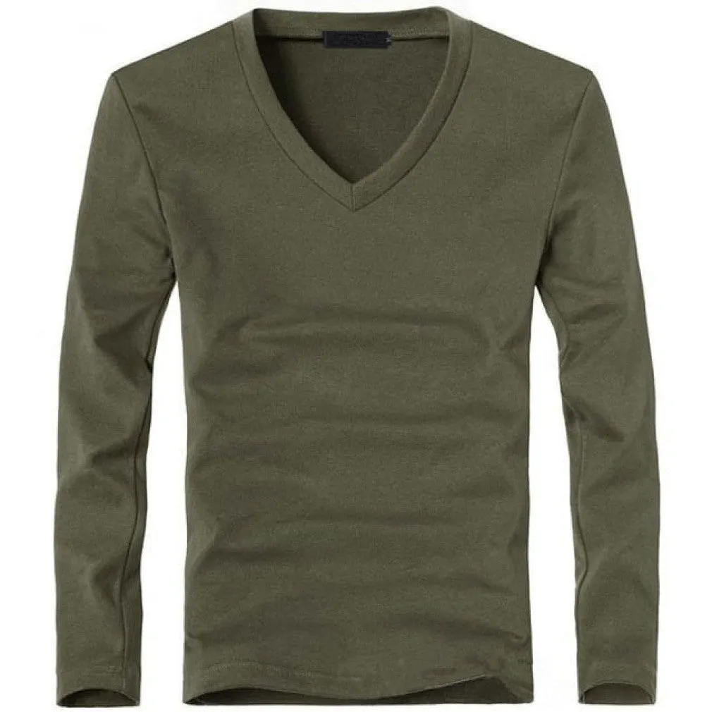 ContiNent 33 Elastic Mens T-Shirt V-Neck Long Sleeve Men T Shirt For Male Lycra And Cotton T-Shirts Man Clothing TShirt Brand Tees