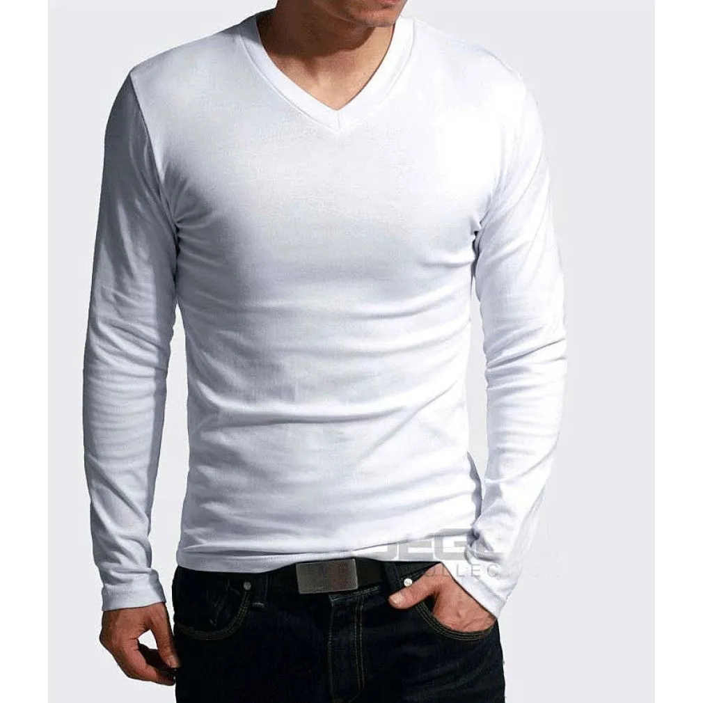 ContiNent 33 Elastic Mens T-Shirt V-Neck Long Sleeve Men T Shirt For Male Lycra And Cotton T-Shirts Man Clothing TShirt Brand Tees