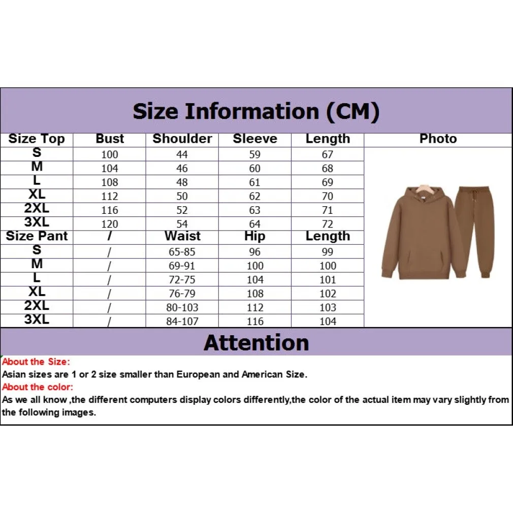 ContiNent 33 Men Women Tracksuit Hoodies Casual Solid Color Thick Pullover and Long Pant 2-piece Set Men Autumn Fleece Jogger Sports Suit