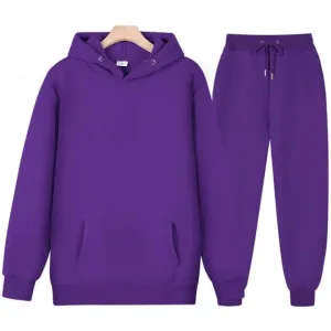 ContiNent 33 Men Women Tracksuit Hoodies Casual Solid Color Thick Pullover and Long Pant 2-piece Set Men Autumn Fleece Jogger Sports Suit