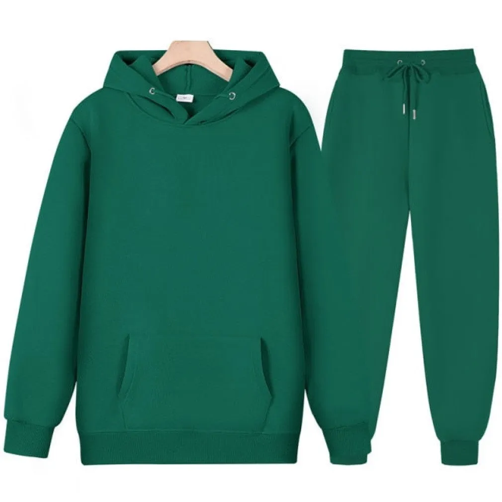 ContiNent 33 Men Women Tracksuit Hoodies Casual Solid Color Thick Pullover and Long Pant 2-piece Set Men Autumn Fleece Jogger Sports Suit