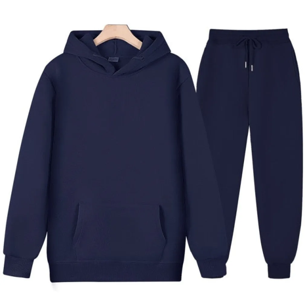 ContiNent 33 Men Women Tracksuit Hoodies Casual Solid Color Thick Pullover and Long Pant 2-piece Set Men Autumn Fleece Jogger Sports Suit