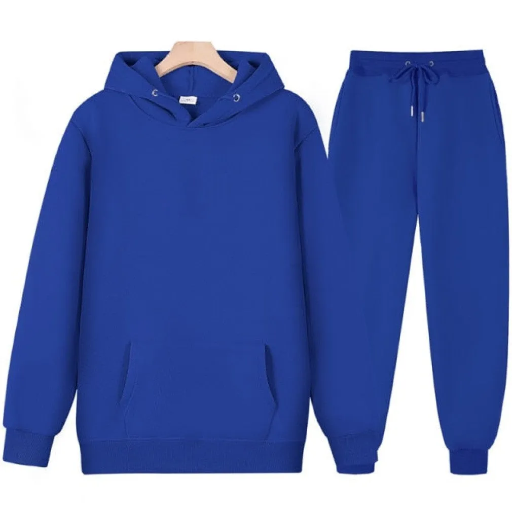 ContiNent 33 Men Women Tracksuit Hoodies Casual Solid Color Thick Pullover and Long Pant 2-piece Set Men Autumn Fleece Jogger Sports Suit