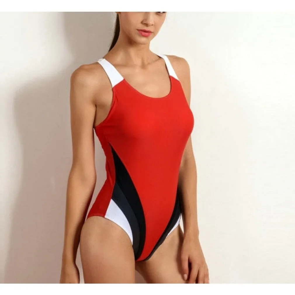 ContiNent 33 Sports One Piece Swimsuit Competition Swimwear Women Patchwork Swimming Suits for Women Racerback Bathing Suits XXL