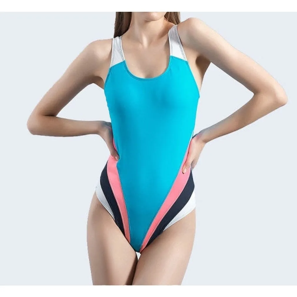 ContiNent 33 Sports One Piece Swimsuit Competition Swimwear Women Patchwork Swimming Suits for Women Racerback Bathing Suits XXL
