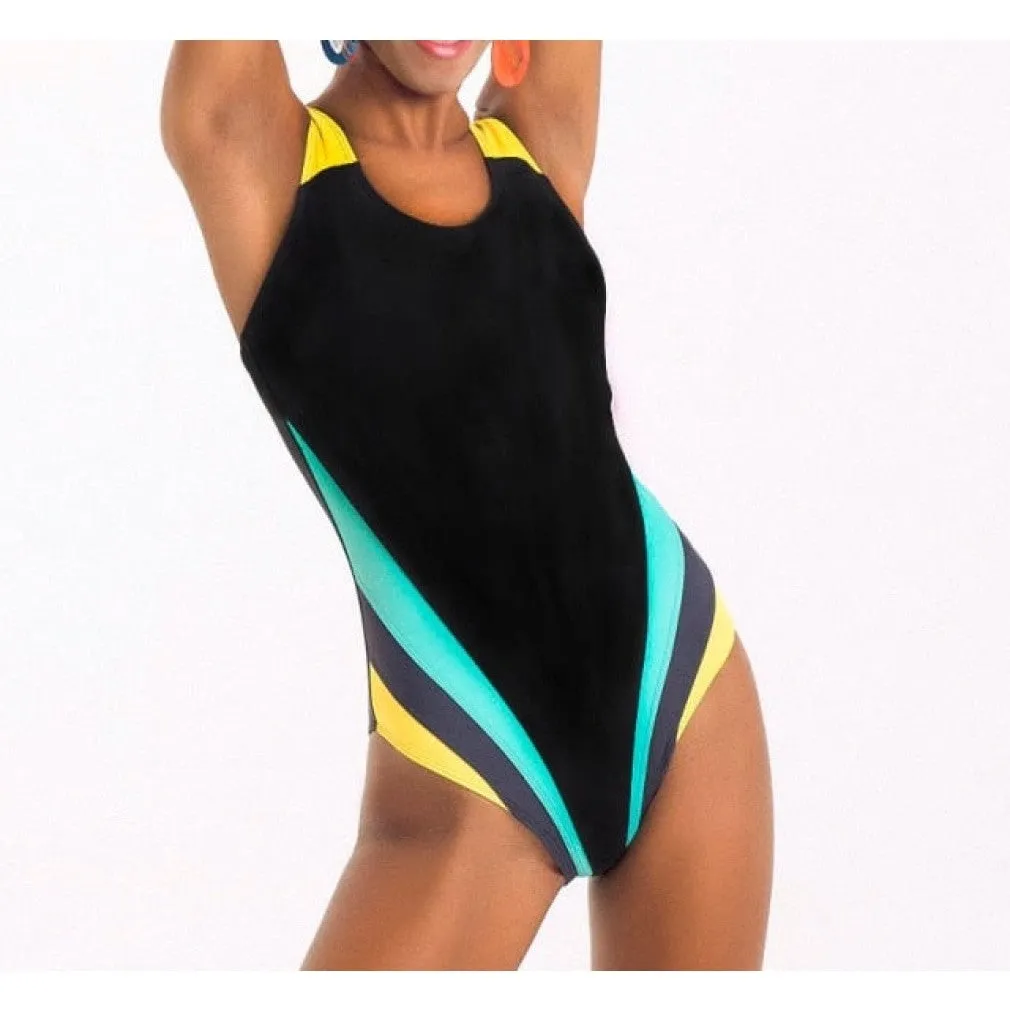 ContiNent 33 Sports One Piece Swimsuit Competition Swimwear Women Patchwork Swimming Suits for Women Racerback Bathing Suits XXL