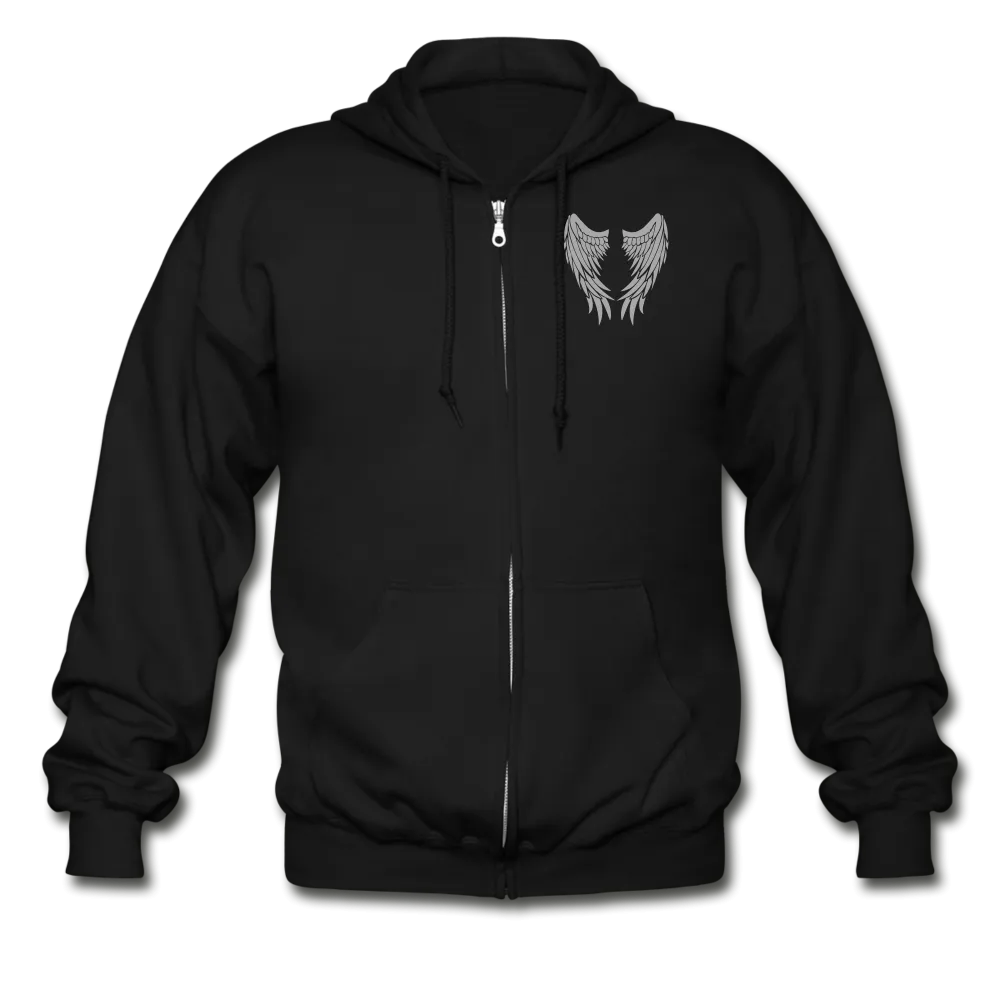 Dad Guardian Angel Zipper Hoodie with front wings. Gildan Heavy Blend Adult Zip Hoodie