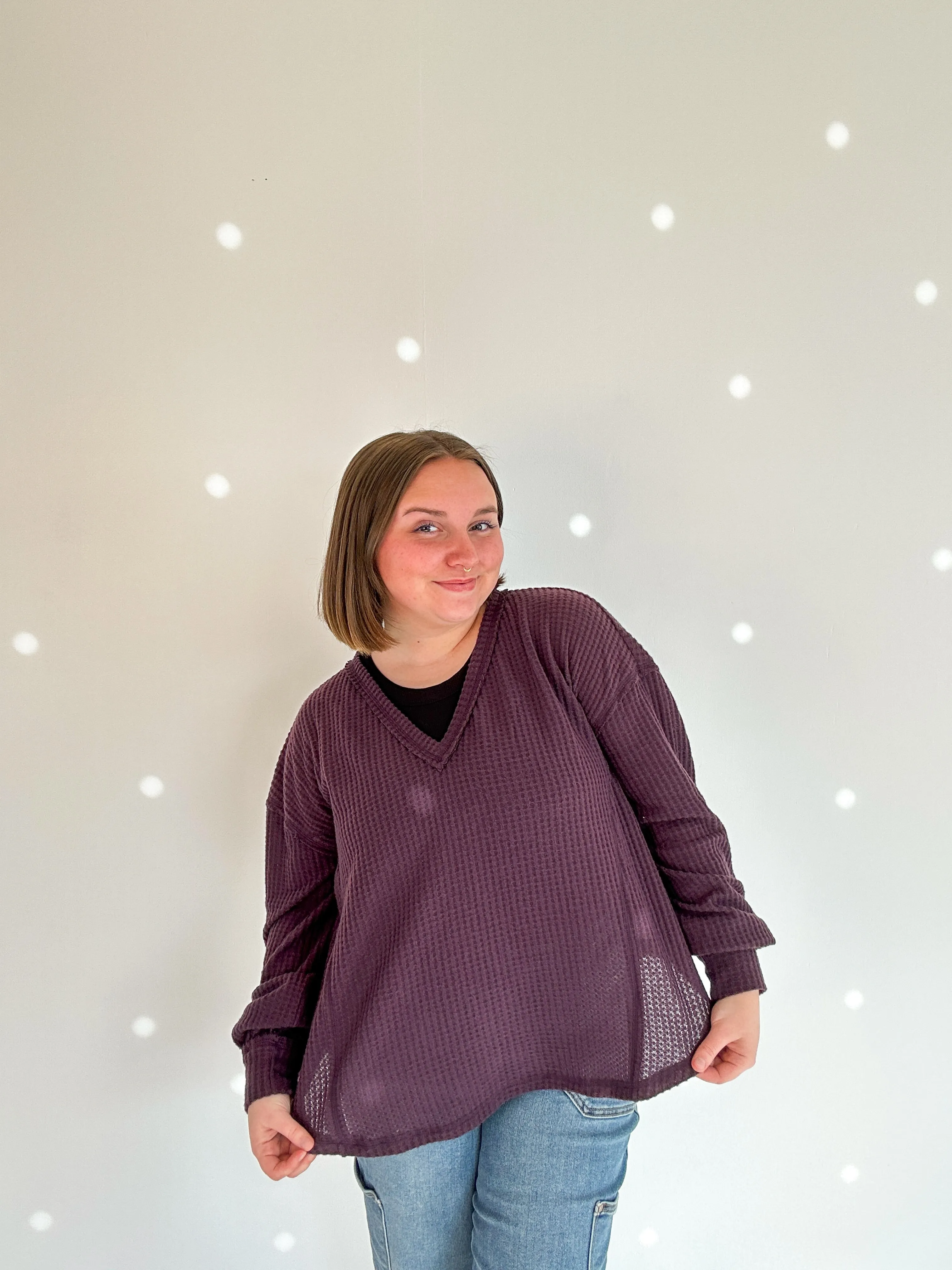 Dark Plum V-Neck Long Sleeve