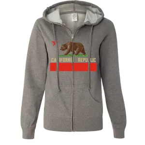 Don Pimentel California Republic Bear Flag Ladies Lightweight Fitted Zip-Up Hoodie