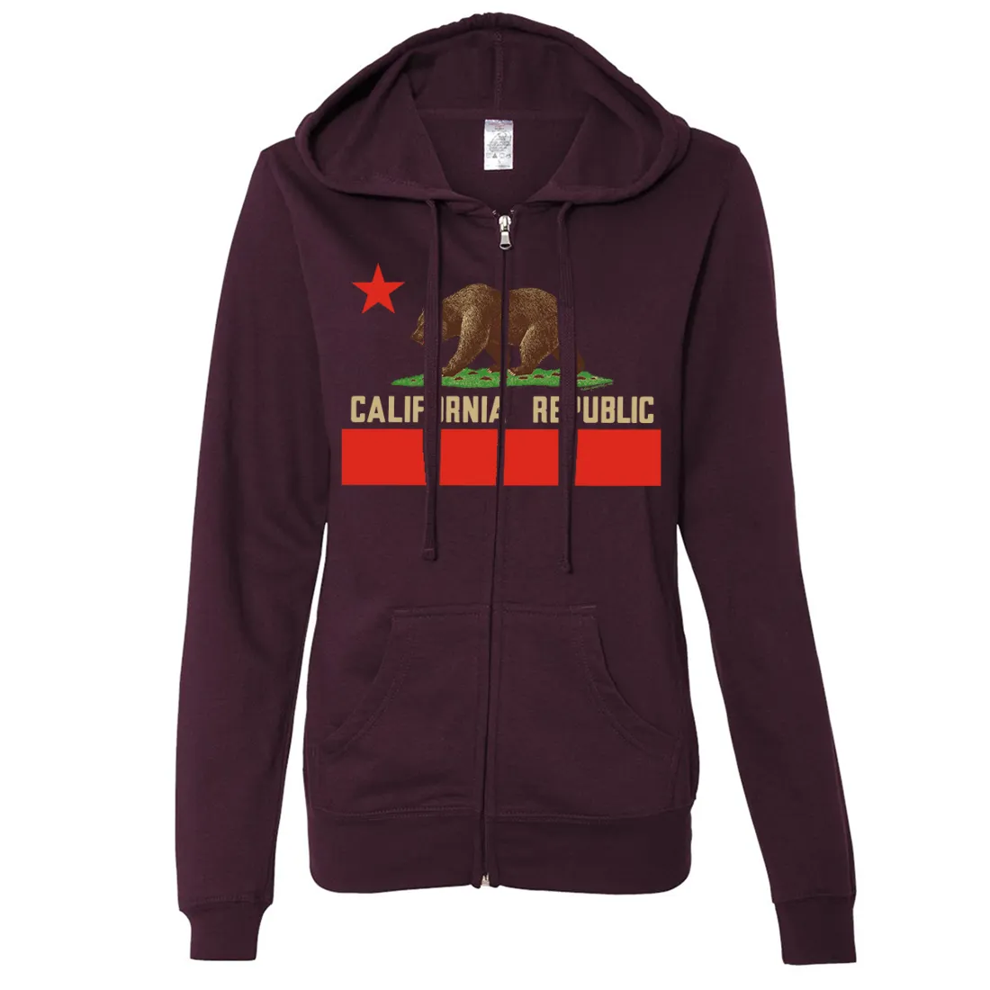 Don Pimentel California Republic Bear Flag Ladies Lightweight Fitted Zip-Up Hoodie