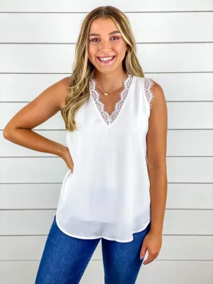 Eyelash V-Neck Sleeveless Blouse - Ivory - Restocked!!