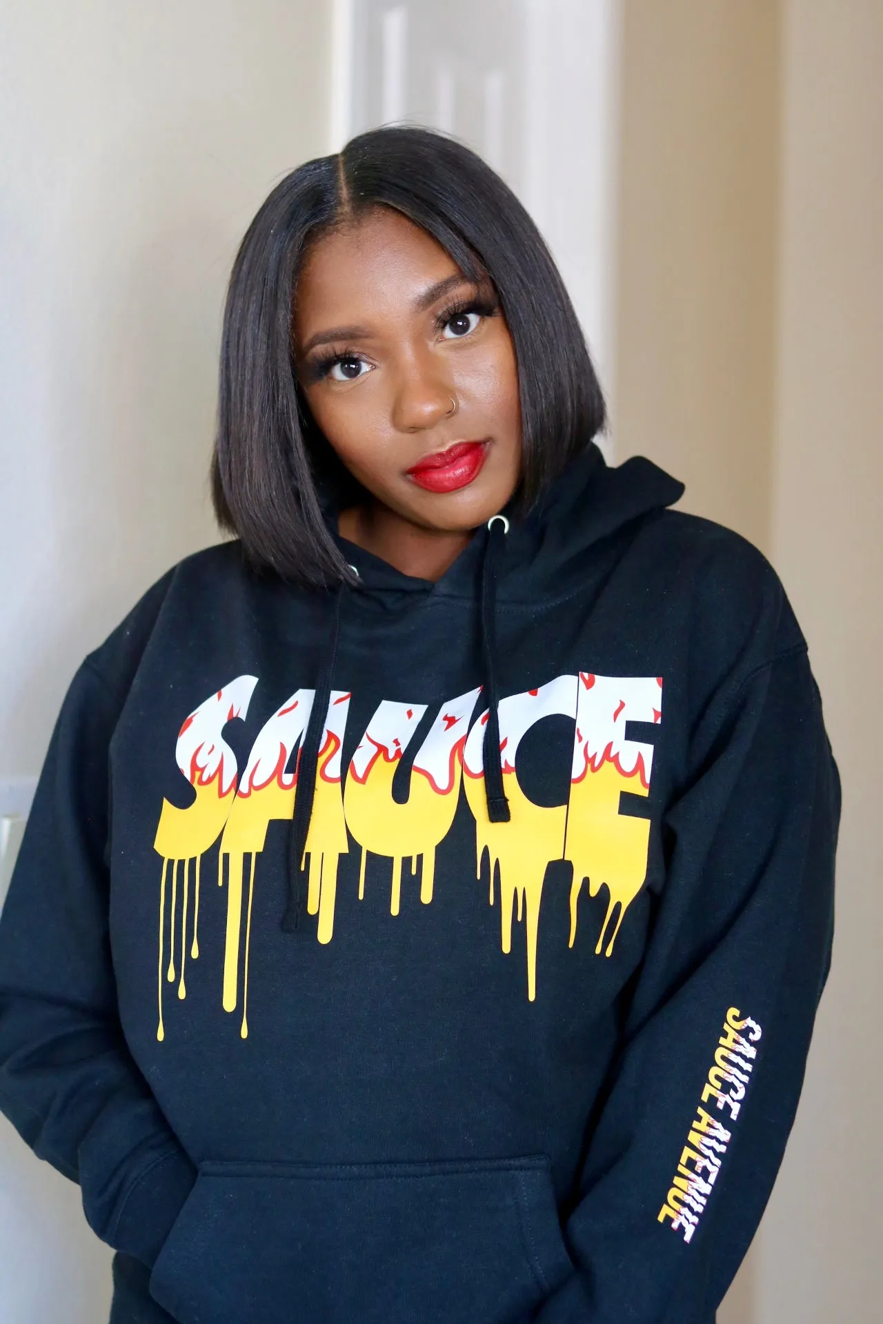Flame Sauce White | Black Hoodie