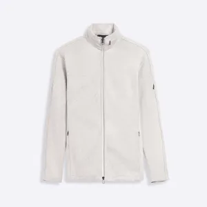 Full Zip Mock Neck Sweatshirt with Stow-Away Hood.