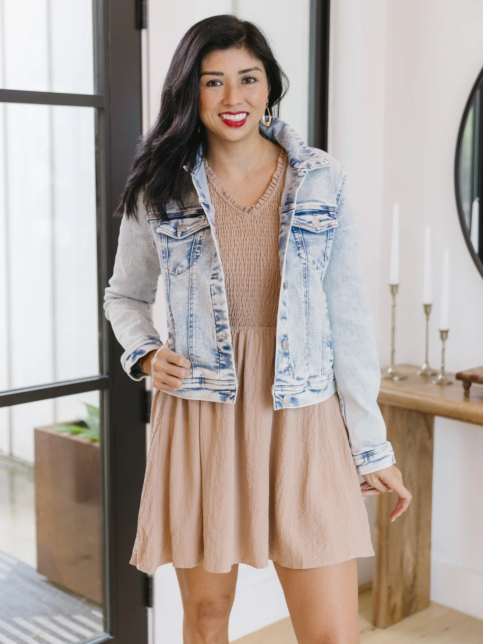 Harvest Smocked V Neck Dress