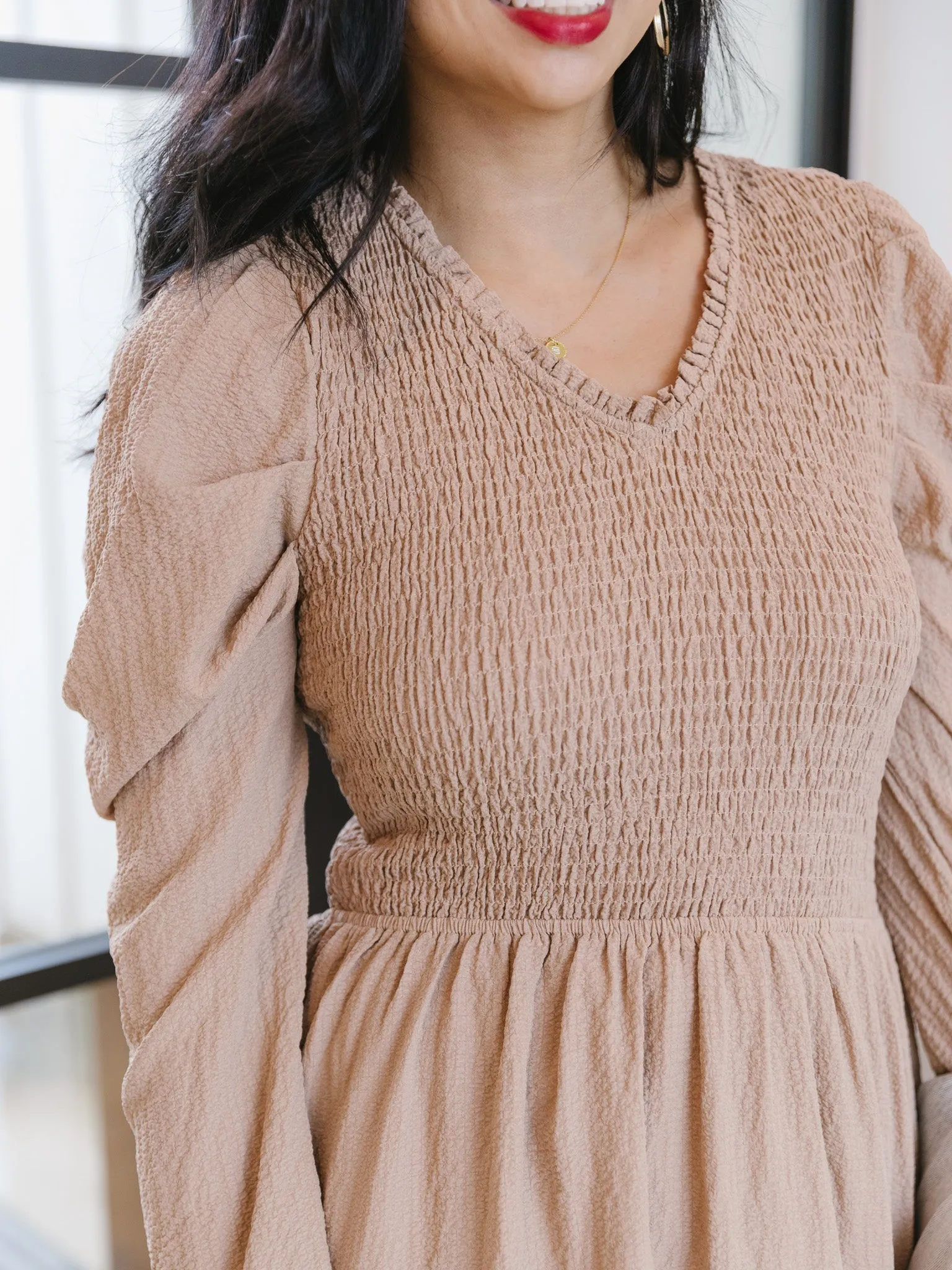 Harvest Smocked V Neck Dress