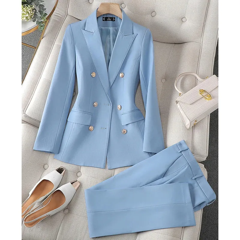 High Quality Women's Boutique Fashion Elegant Pantsuit Business Formal Blazer Jacket and Trousers 2 Piece Pant Sets