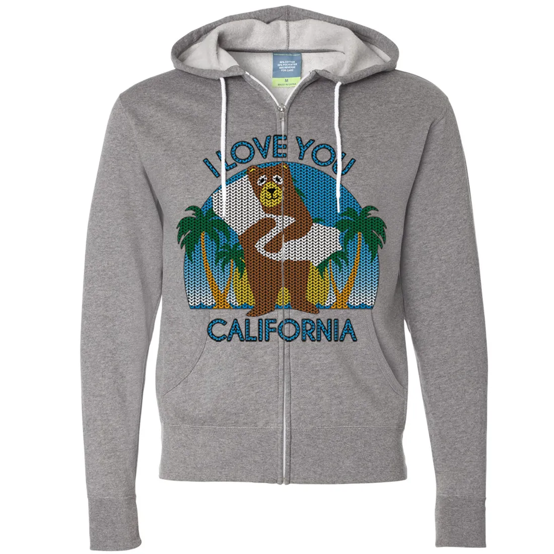I Love You CA Knit Style Bear Zip-Up Hoodie